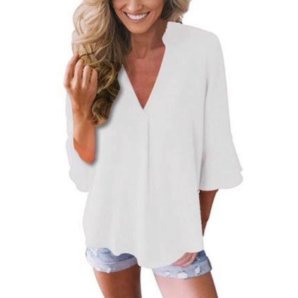 New Women's Noracora White Blouse Bell Sleeve Long Sleeve Teacher Top Size 3XL.‎